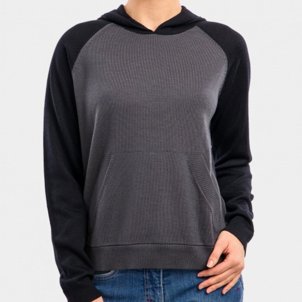 Icebreaker Black Gray Cool-Lite Wool Blend Utility Explore Hoodie Sweater